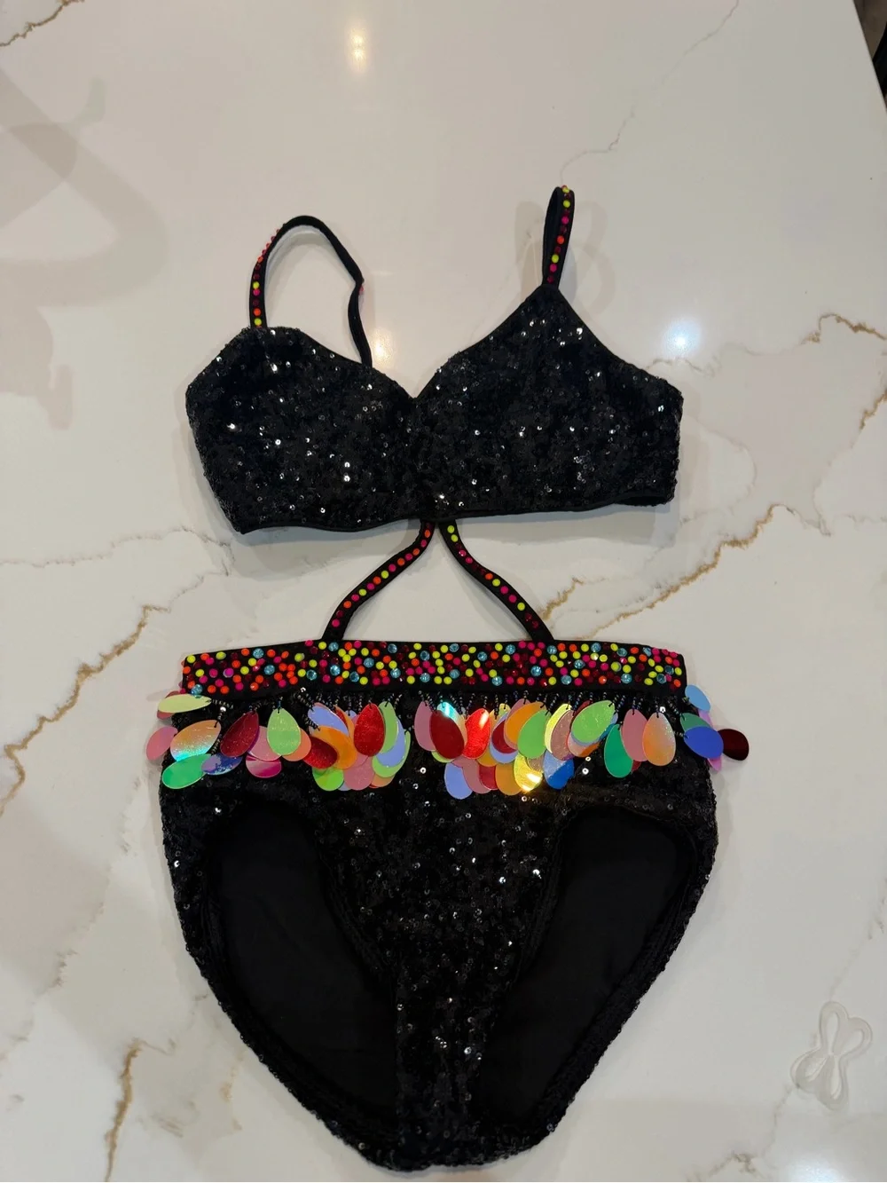 Glamour CXL Black Sequin Dance Costume with Sequin Trim